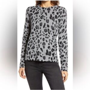 Cashmere Leopard Print Sweater Grey Heather – Tagged M Fits Small – Nordstrom